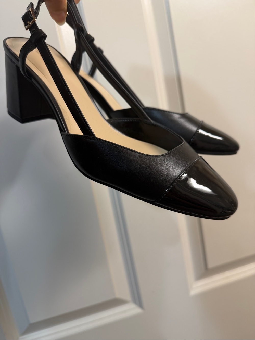 New Nine West- Classic Black Slingback Block Heel Pumps